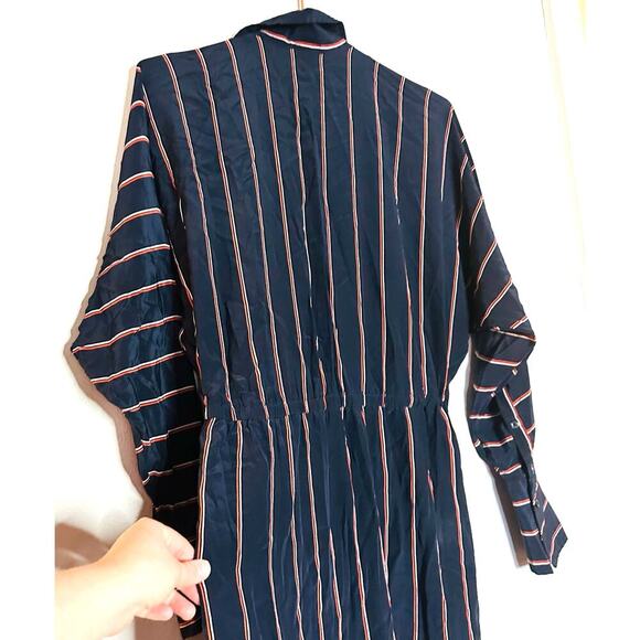 ALC Women's Black Nico Surplice Long Sleeve Striped Silk Midi Dress Size 2 - Picture 15 of 16